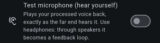 The test microphone row with its switch off.